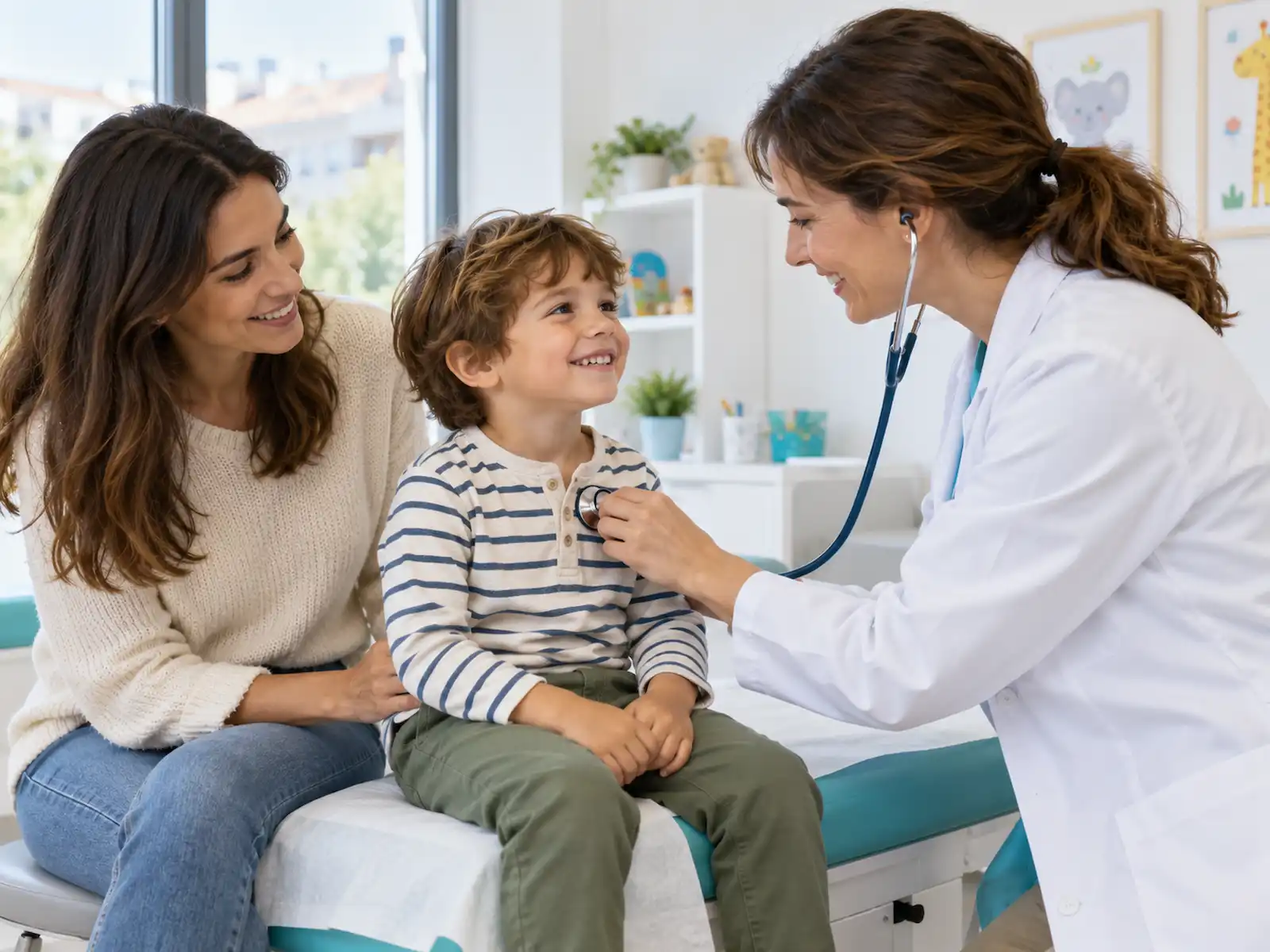 Pediatra atendiendo en consulta
