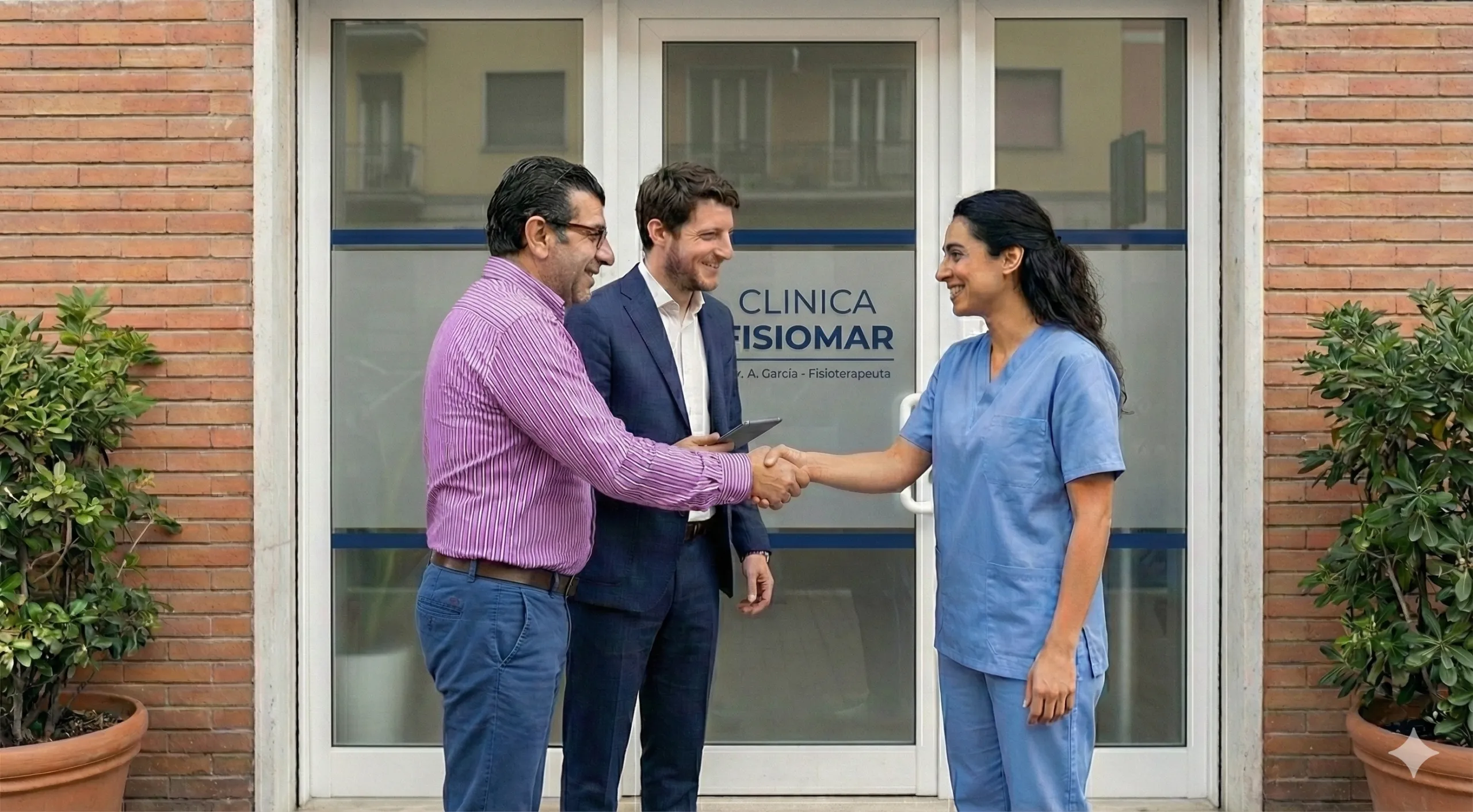 Equipo de KlinikSolutions saludando en clínica